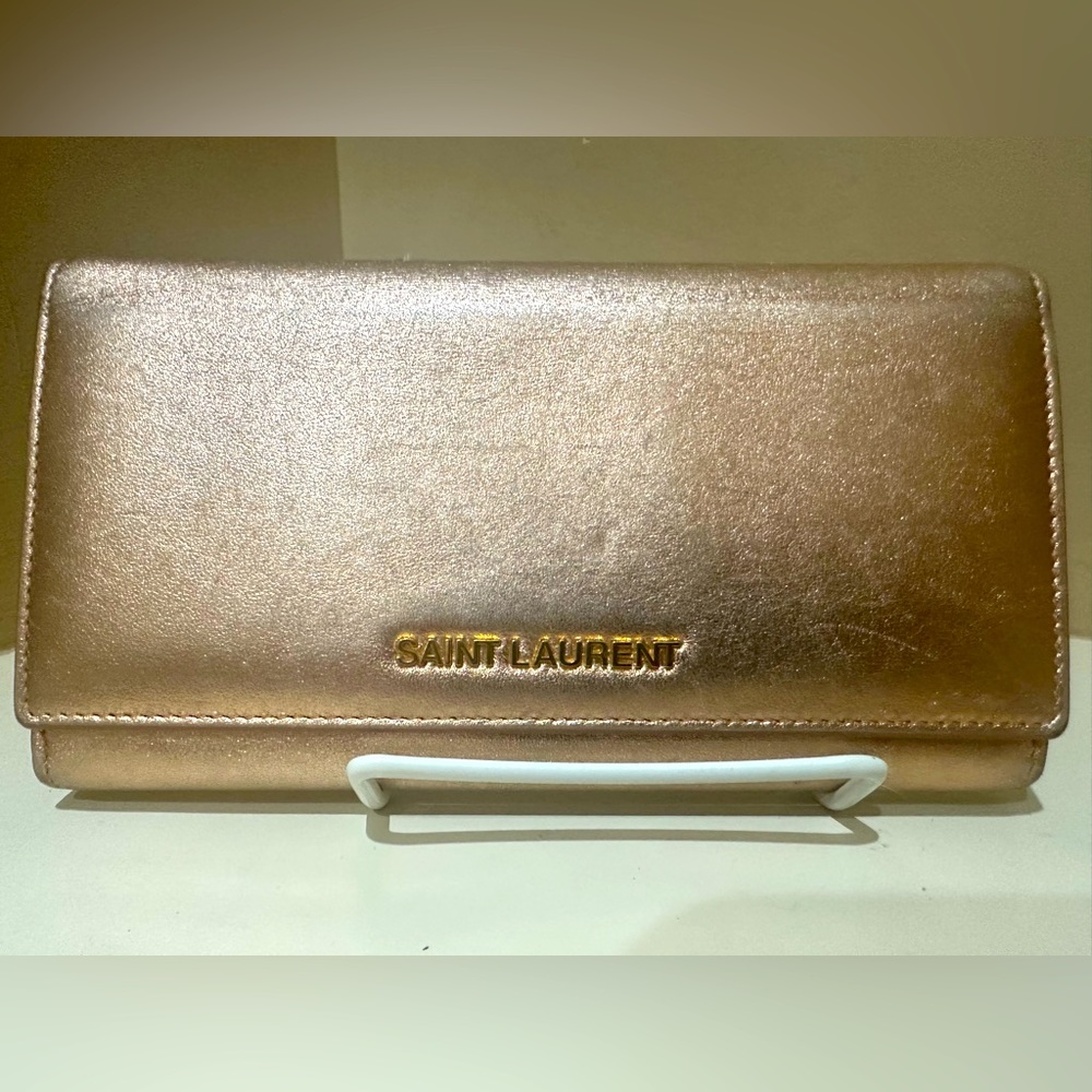 Saint Laurent Rose Gold Metallic Continental Wallet - Picture 1 of 14